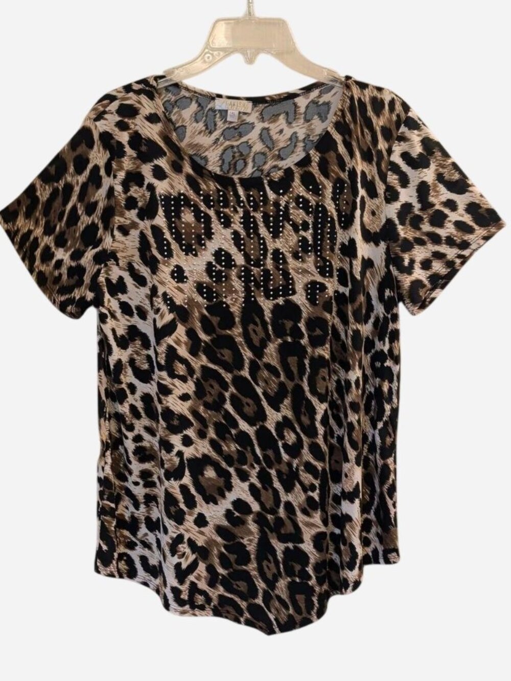 Lavish Leopard Print Stud Detail Top Size 1X